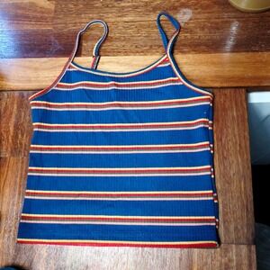 Dazy Kids Blue Striped Ribbed Knit Cami Top Adjustable Straps Size M‎ Y2K style